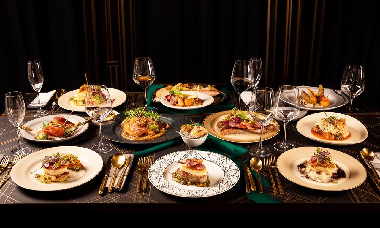 Mesa de degustación con platos gourmet inspirados en el estilo art déco